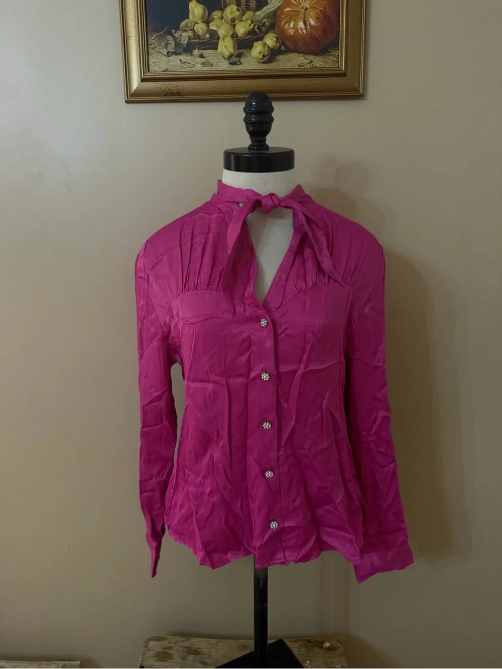 Zara Tie-Neck Button-Front pink Blouse
